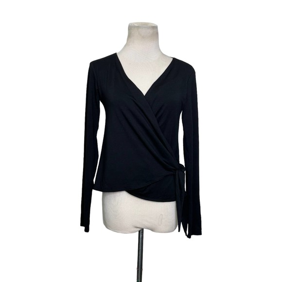 Velvet black long sleeves faux wrap top size Small - Picture 13 of 13